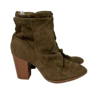 Vintage Y2K Qupid Brown Slouch Ankle Boots Zipper High Heel Faux Leather Suede